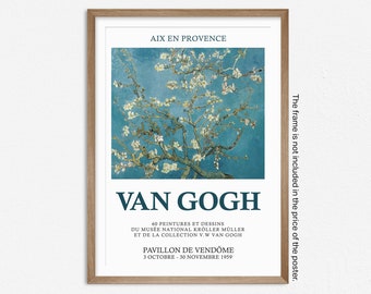 Póster de la exposición de Van Gogh, impresión artística, flor de almendro, pintura de paisaje famosa, decoración del hogar, arte de pared