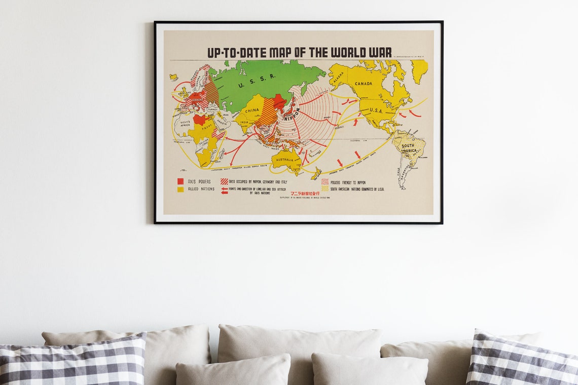 World War Map, up to Date Map of the World War (1942), Manila Shinbun ...