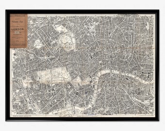 Vintage London Map, Bacon&#39;s Map of London 1899, High Resolution Historical Map REPRODUCTION, Streets of London, Home Decor, Wall Art