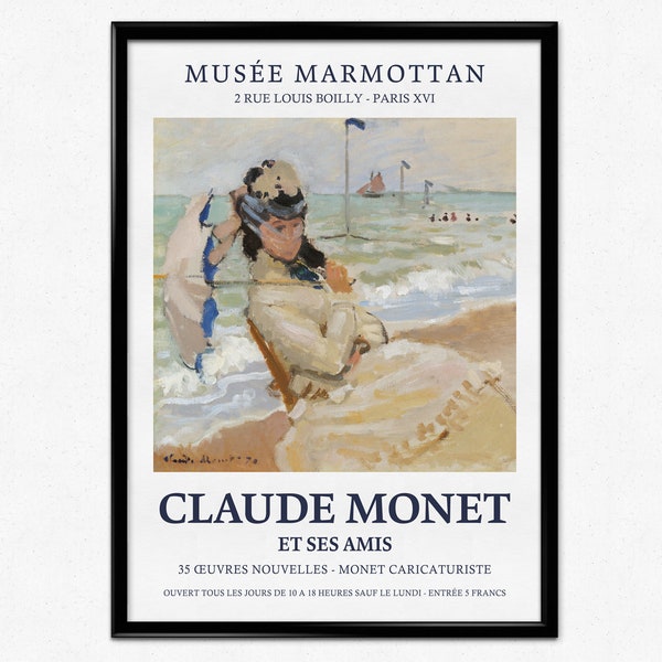 Affiche de l'exposition Monet, Claude Monet Camille sur la plage à Trouville, impressionnisme, portrait, impression de musée, Monet, décoration d'intérieur