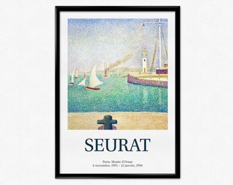 Georges Seurat Poster, Exhibition Art Print, Entrance of The Port of Honfleur, Pontillism, Landscape Painting, Home Decor, Wall Art