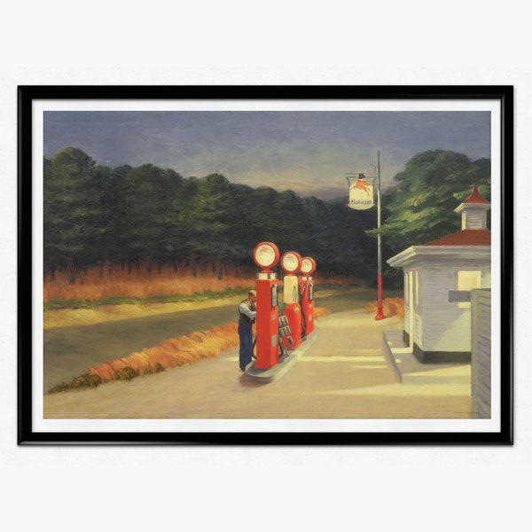 Cartel de la exposición de Edward Hopper, impresión de Edward Hopper, gas, obra maestra del arte, pintura famosa, sin texto, realismo social americano, decoración del hogar