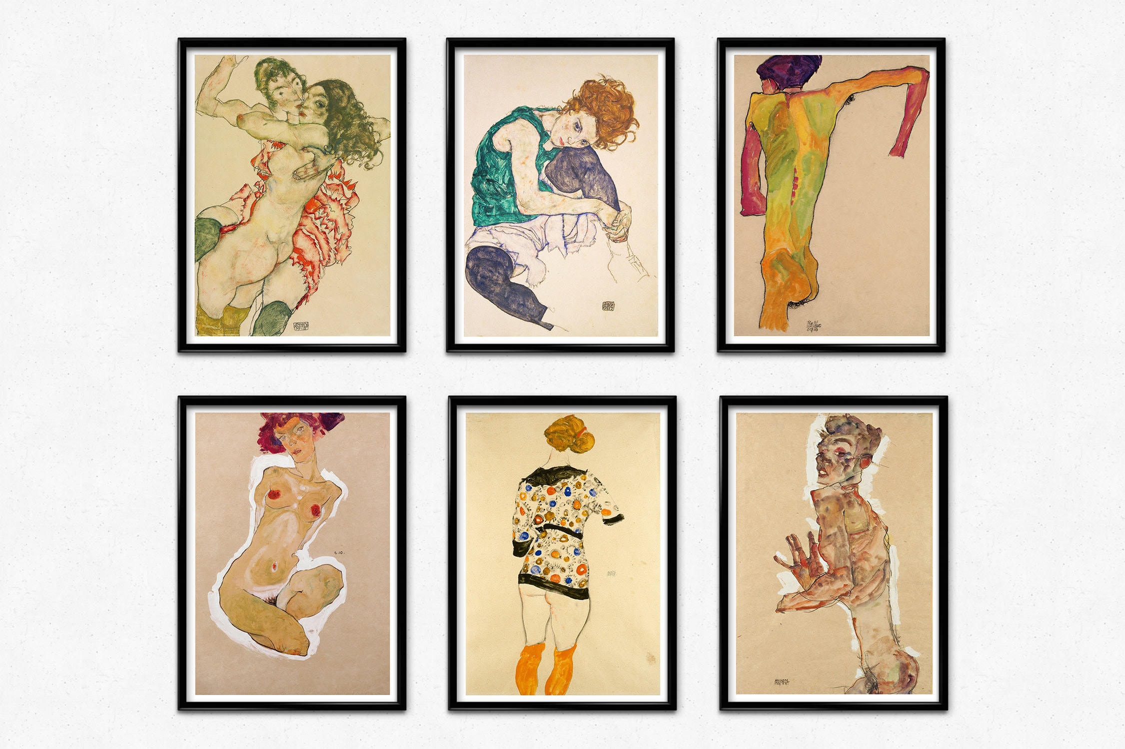 エゴン・シーレのエロティックなアートプリント、ヌードの女性と男性のポートレート、展覧会のポスター、LMBTQ、室内装飾、性的壁アート - Etsy 日本