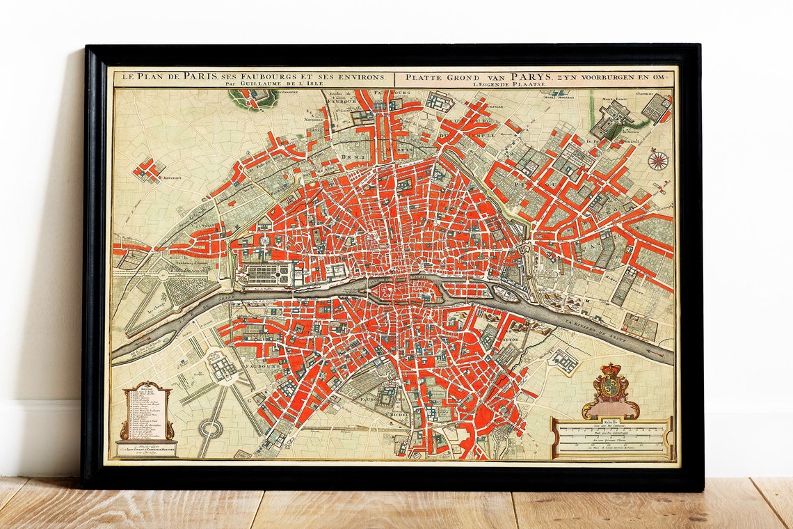Vintage Map of Paris Paris Map Print Plattegrond Van Parijs - Etsy