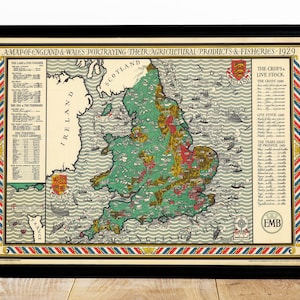 Old England Map, Agricultural Map of England, High Resolution Print, Empire Marketing Board, Vintage Home Decor