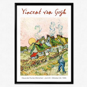 Van Gogh Exhibition Poster, Vincent Van Gogh Print,  Impressionism, Houses and Figure, Vintage Art, Museum Print, Home Decor, 1890