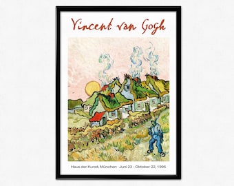 Van Gogh Exhibition Poster, Vincent Van Gogh Print,  Impressionism, Houses and Figure, Vintage Art, Museum Print, Home Decor, 1890