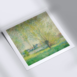 Monet Quadratischer Druck, Claude Monet &#39;Die Weiden&#39; Impressionist Grüne Landschaft Gemälde, Quadratische Wandkunst Wohnkultur
