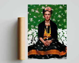 Frida Kahlo Portrait, Frida in Traditional Mexican Dress, Art Poster Green  Floral Background, Home and Office Decor, Wall Art Gift Idea - Etsy
