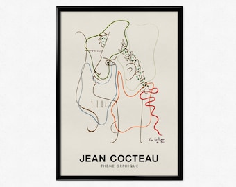 Affiche de l'exposition Jean Cocteau, thème Orphique, thème d'Orphée, art abstrait français, décoration d'intérieur, 1960