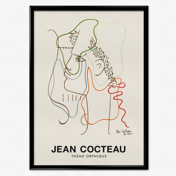 Jean Cocteau Exhibition Poster, Theme Orphique, Orpheus Theme, French Abstract Art, Home Decor, 1960