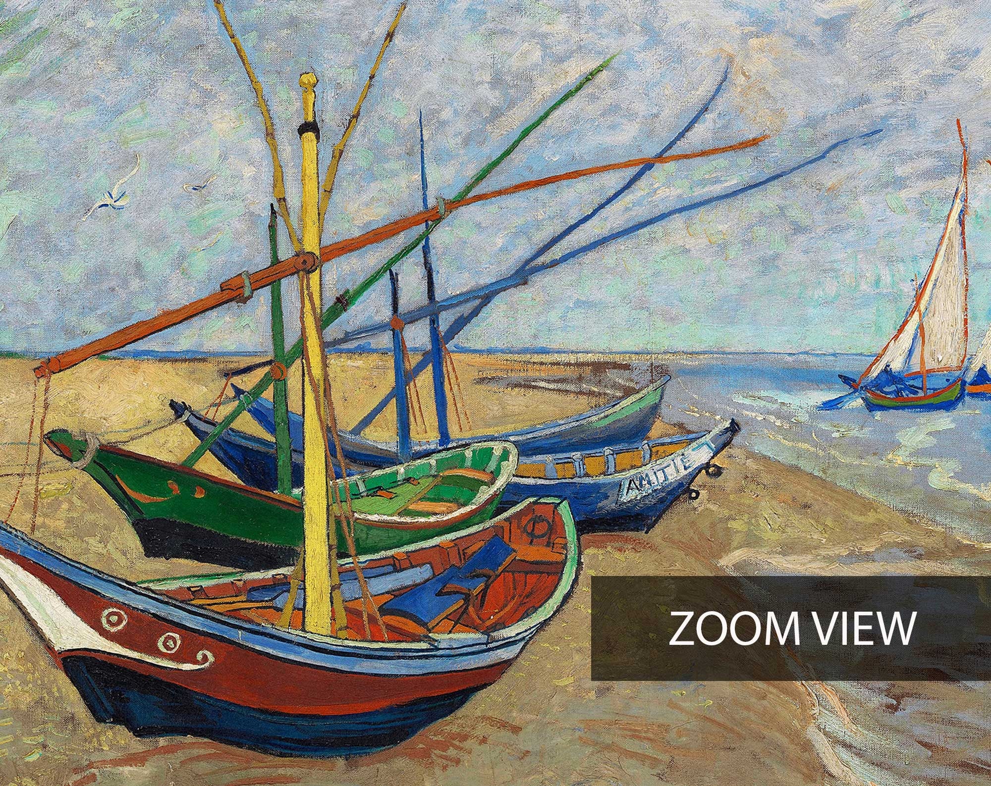 ゴッホ展ポスター、サントマリーの浜辺の漁船、ゴッホの版画、印象派