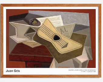 Juan Gris Art Print, Guitar and Newspaper, Cubist Exhibition Poster, Abstract Still Life Painting, Wall Art, Home Decor