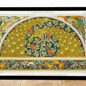 Impresión de arte Art Nouveau vintage, póster de papel tapiz, pavo real, pez, Maurice Pillard Verneuil, decoración del hogar, arte de la pared, 01
