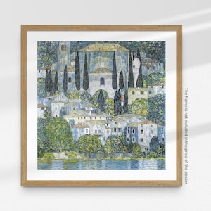 Gustav Klimt imprimir cartel cuadrado Kirche en Cassone, pintura Art Nouveau paisaje abstracto arte de pared moderno, decoración del hogar, idea de regalo de Klimt