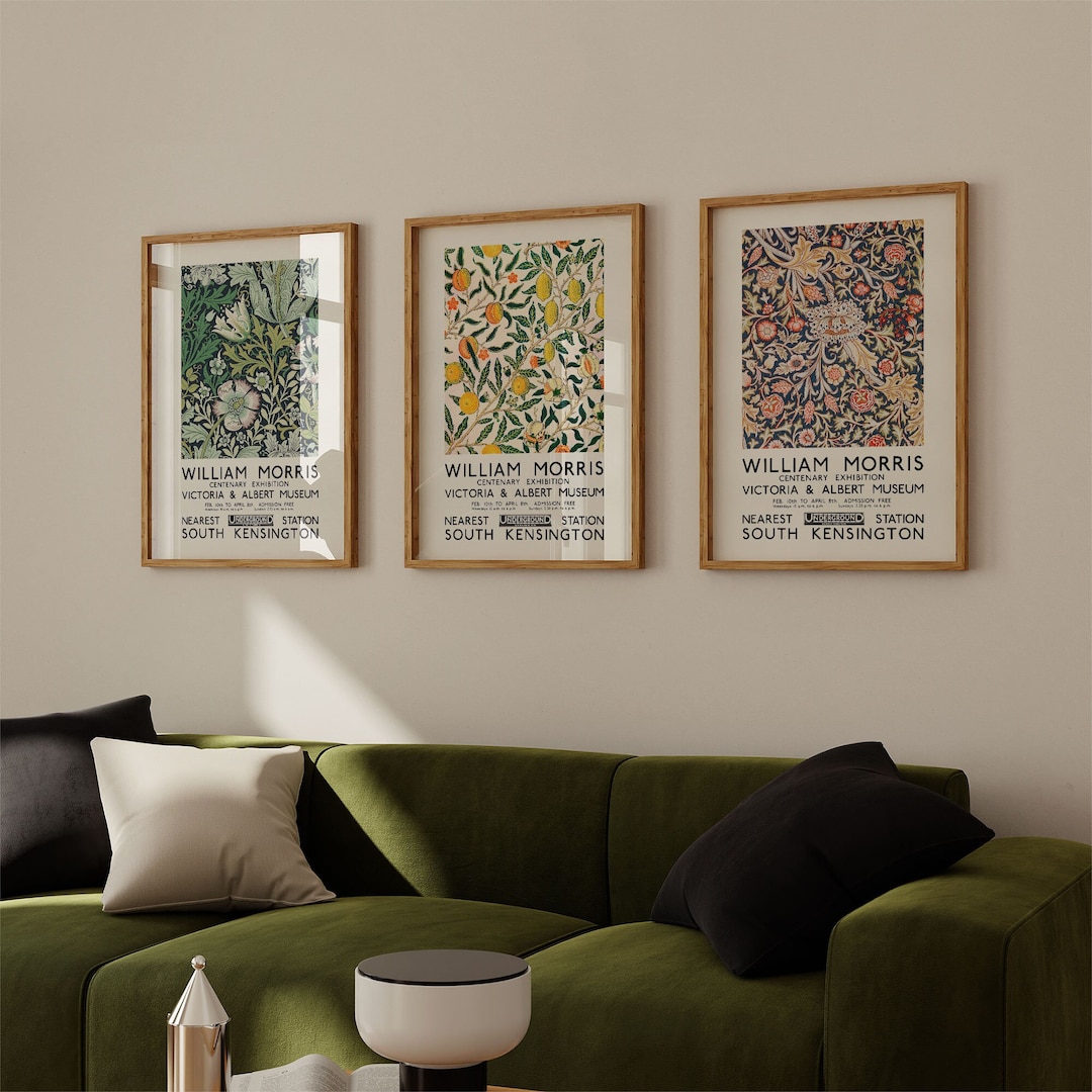 William Morris Print Set of 3 Exhibition Posters, Art Nouveau Green ...