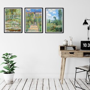 Monet Print Set of 3 Green Themed Summer Landscape Paintings, Claude Monet Exhibition Posters, Summer Landscape Paintings, Wall Art Prints