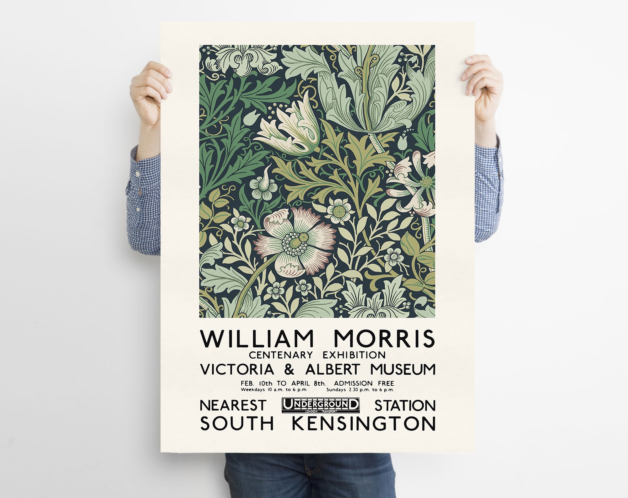 Stampa su tela Poster Pittura London Underground Art Wall De William Morris Victoria and Albert Museum Exhibition 19.6x 27.5(50x70cm)x2 Senza cornice