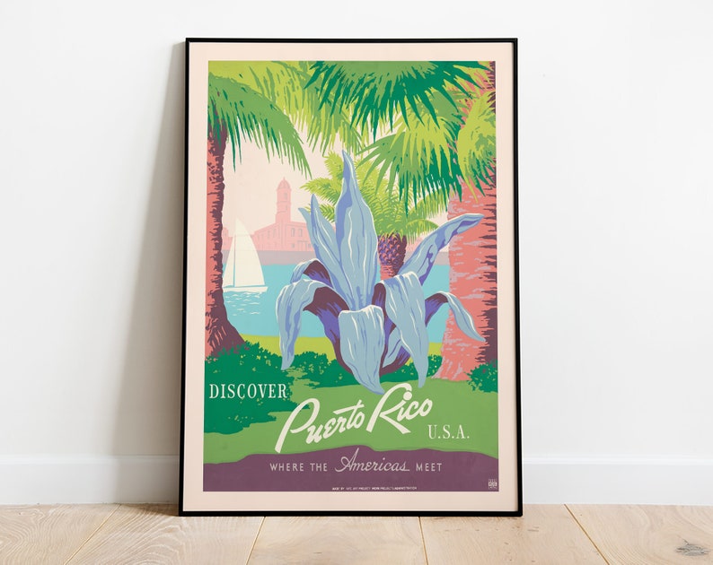 Puerto Rico Print United States HIGHT QUALITY PRINT Puerto Rico Vintage Travel Poster Home Decor Vintage Travel Advertisement Poster