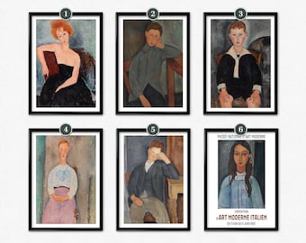 Modigliani Print Set, Exhibition Posters, Amedeo Modigliani Paintings, Vintage Abstract Portrait Painting, Home Decor, Wall Art