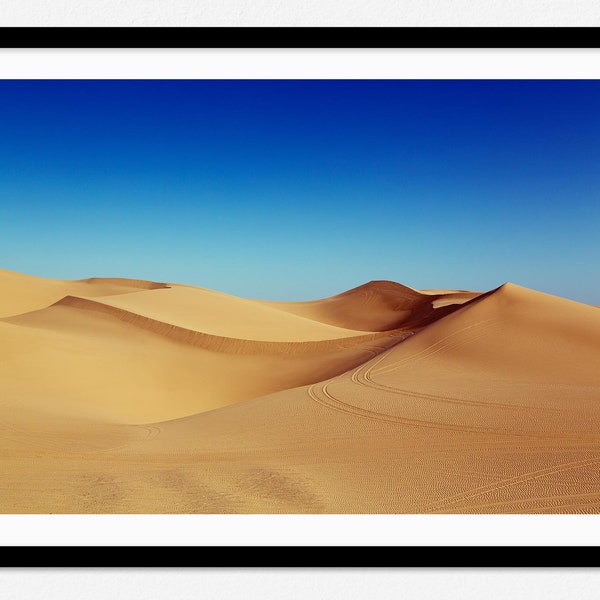 Affiche de paysage, dunes de sable du désert californien, photographie de paysage des États-Unis, décoration d'intérieur nature, art mural, dunes de sable et ciel bleu