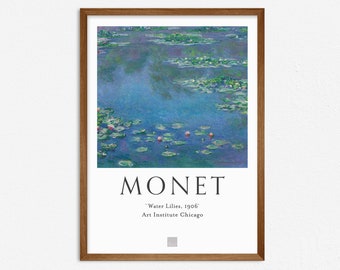Monet Water Lily Print Art Exhibition Poster, Classic Painting Wall Decor, Blue Water Flower Print Gift Idea, Home Decor Wall Art