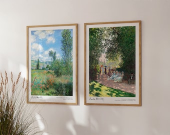 Monet Print Set of 2 Posters, Claude Monet Exhibition Poster Set, French Impressionist Landscape Paintings, Farmhouse Decor, Wall Art