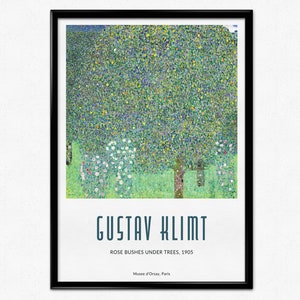 Gustav Klimt Poster, Klimt Art Print, Rose Bushes Under Trees, Landscape Painting, Vienna Secessionist, Art Nouveau, Home Decor, Wall Art
