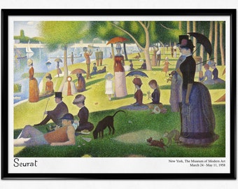 Seurat Print Art Poster, Seurat Exhibition, Sunday on La Grande Jatte Impressionist Painting, Pointillist Style Landscape Printed Wall Art