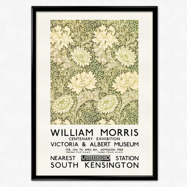 William Morris Exhibition Print, Art Nouveau Poster, Chrysanthemum Flower Pattern, Home Decor, Wall Art, Arts and Crafts Wallpaper