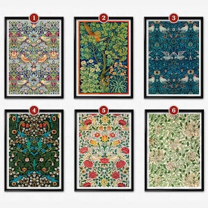 Stampe floreali William Morris - Poster in stile Art Nouveau, vivaci motivi floreali per carta da parati, design eleganti, stampe d'arte per decorazioni colorate per la casa