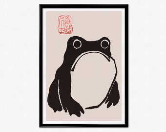 Matsumoto Hoji Frog Poster, Funny Animal Print, Vintage Japanese Woodblock Art, Unimpressed Frog, Frog Poster, Japanese Wall Art