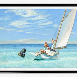 Edward Hopper tentoonstelling poster, Edward Hopper Ground Swell print, landschap, moderne kunst, beroemd schilderij, Amerikaans realisme, decor van het huis