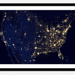 Satellite Picture of the USA, Nasa Photo Poster, City Lights of the United States, Geography Poster, Wall Art, Home Decor