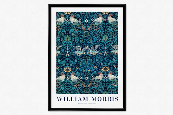 William Morris Birds Print Art Nouveau Exhibition Poster, Vintage Bird Textile Pattern Illustration, Arts and Crafts Home Decor, Wall Art