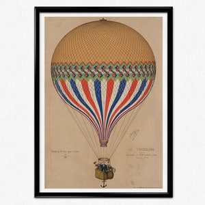 Le Tricolore Poster, E. Hamelin, Hot Air Balloon Poster Le Tricolore, Vintage Design, France, Home Decor, Wall Art