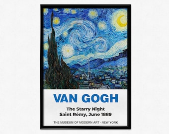 Van Gogh Exhibition Poster, Vincent Van Gogh The Starry Night Saint Rémy, Impressionism, Home Decor, Wall Art, 1889