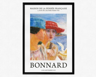 Impression d'art Bonnard, affiche de l'exposition Pierre Bonnard, peinture de jeunes filles avec une mouette, portrait de femme, affiche de plage et d'été