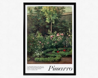 Pissarro tentoonstelling poster, Camille Pissarro print, rozentuin, impressionisme, landschapsschilderkunst, bloemen en tuin, Frankrijk, decor van het huis