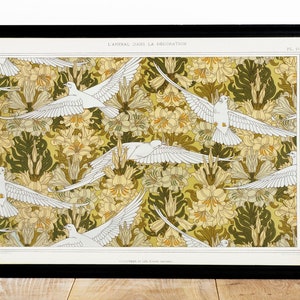 Pintura de paloma, estampado de pájaros vintage de Maurice Pillard Verneuil, papel pintado Art Nouveau, decoración del hogar, arte de pared, 03