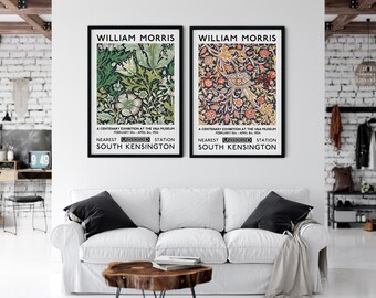 William Morris Art Print Set, Vintage Floral Exhibition Poster, Floral Art Prints Pattern, Home Decor, Wall Art, Museum Print, London