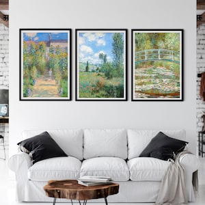 Monet Print Set of 3 Green Themed Summer Landscape Paintings, Claude Monet Exhibition Posters, Summer Landscape Paintings, Wall Art Prints