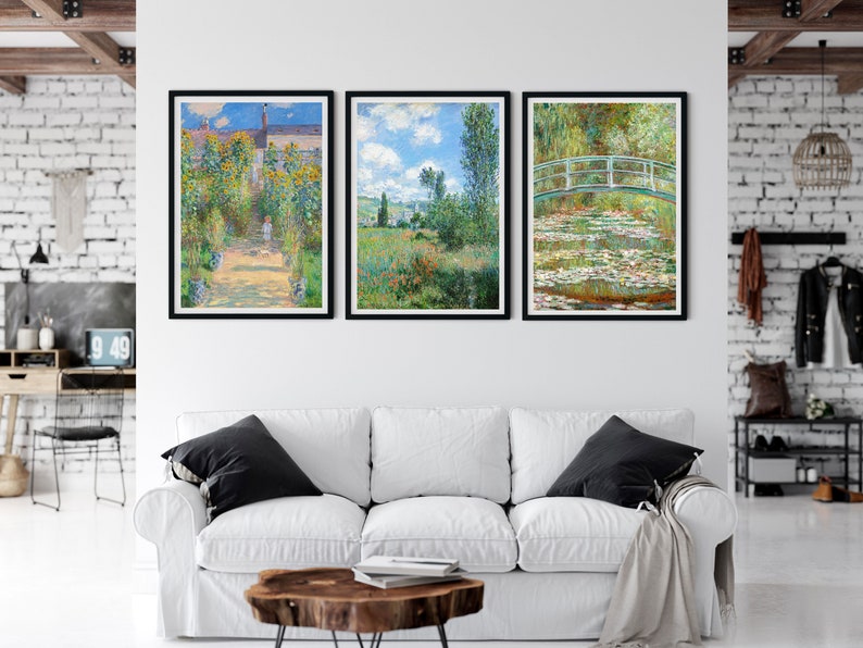 Monet Print Set of 3 Green Themed Summer Landscape Paintings, Claude Monet Exhibition Posters, Summer Landscape Paintings, Wall Art Prints