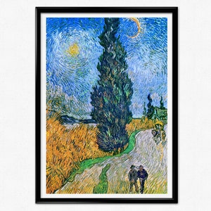 Van Gogh Exhibition Poster, Vincent Van Gogh Art Print, Road with Cypress and Star, Impressionism, Landscape, Home Decor, Wall Art, No Text