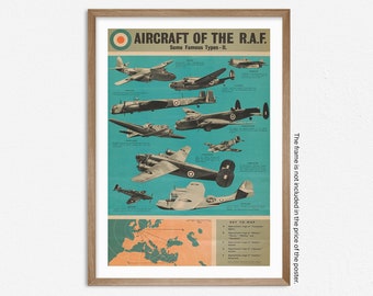 Royal Air Force Aircrafts, Military War Era Poster, Aircrafts of the RAF, British War Poster, Historic Wall Art, Home Decor, Gift Idea