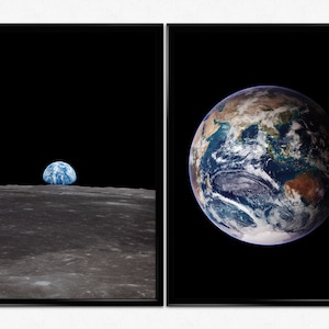 Earth Space Poster Set Nasa Photo Prints, Earthrise Moon Landing Images, Scientific Posters Outer Space Image, Solar System Wall Art