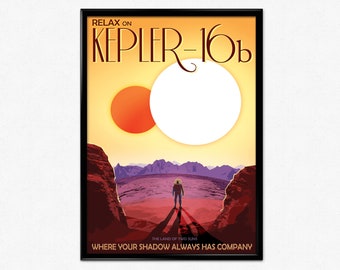 NASA poster, ruimte, astronomie, Kepler 16B, NASA visies van de toekomstige serie, ruimteposter, futuristische illustratie, sci-fi, decor van het huis
