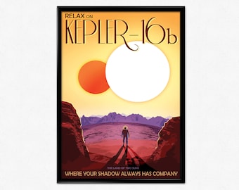 NASA poster, ruimte, astronomie, Kepler 16B, NASA visies van de toekomstige serie, ruimteposter, futuristische illustratie, sci-fi, decor van het huis