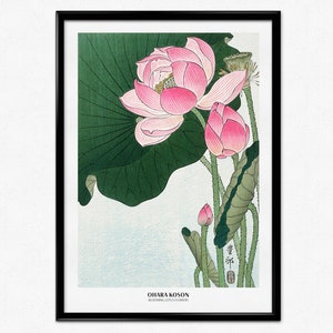 Ohara Koson Lotus Flowers Print, Botanical Poster, Blooming Lotus Painting, Vintage Japanese Floral Poster, Japanese Woodblock Wall Art