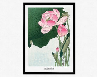 Ohara Koson Lotus Flowers Print, Botanical Poster, Blooming Lotus Painting, Vintage Japanese Floral Poster, Japanese Woodblock Wall Art